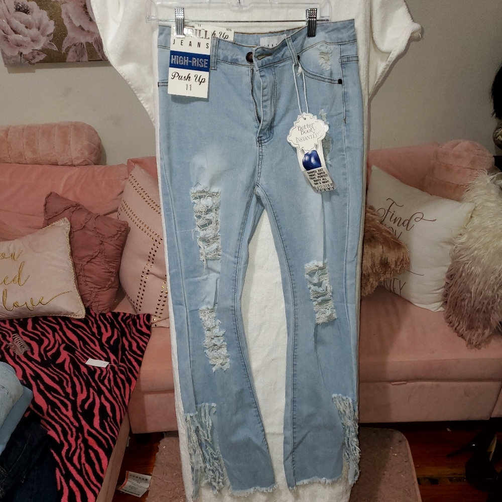 Distress denim jeans